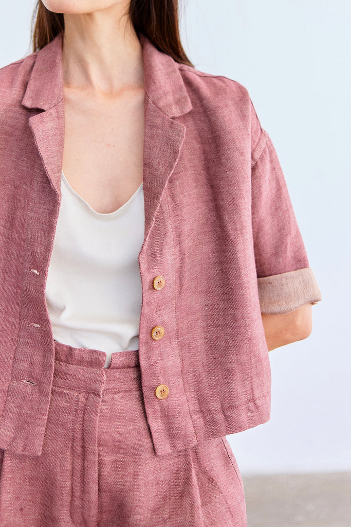 Cropped Linen Jacket - Ciruela