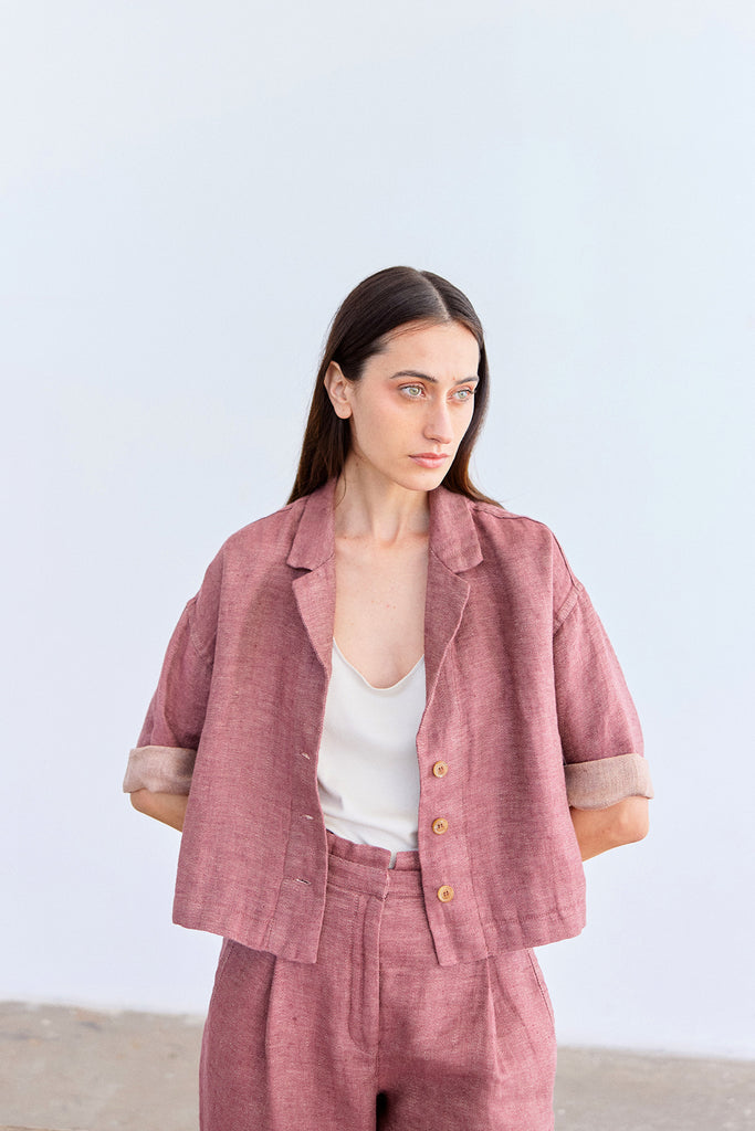 Cropped Linen Jacket - Ciruela