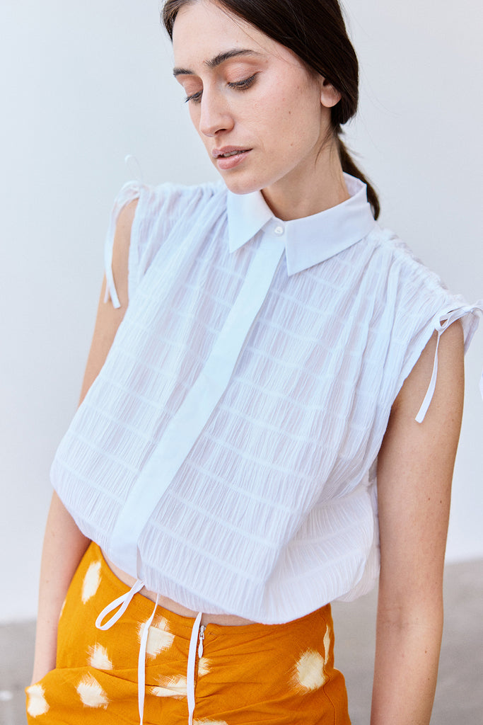 Smocked Cotton Shirt Top - Sal