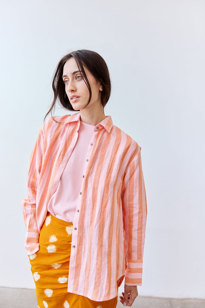 Striped Buttoned Linen Shirt