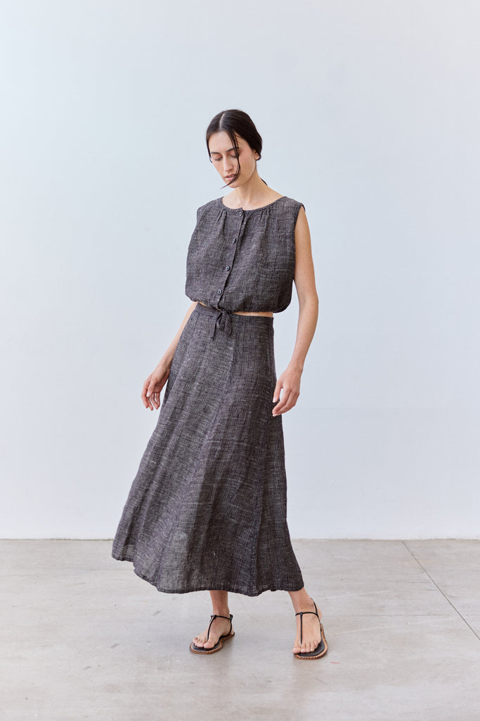 Flared Maxi Linen Skirt - Ónix Jaspeado