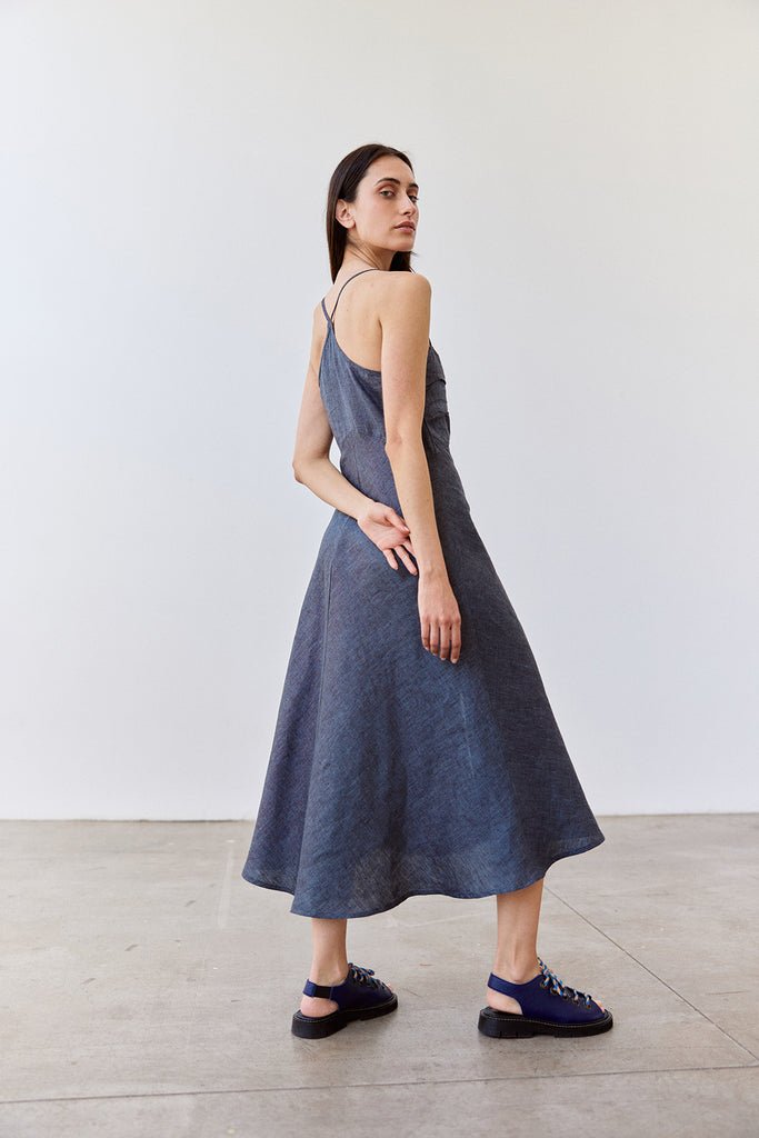 Bias Cut Linen Dress - Piedra