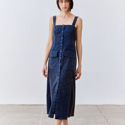 Buttoned Sleeveless Cotton Dress - Piedra Washed