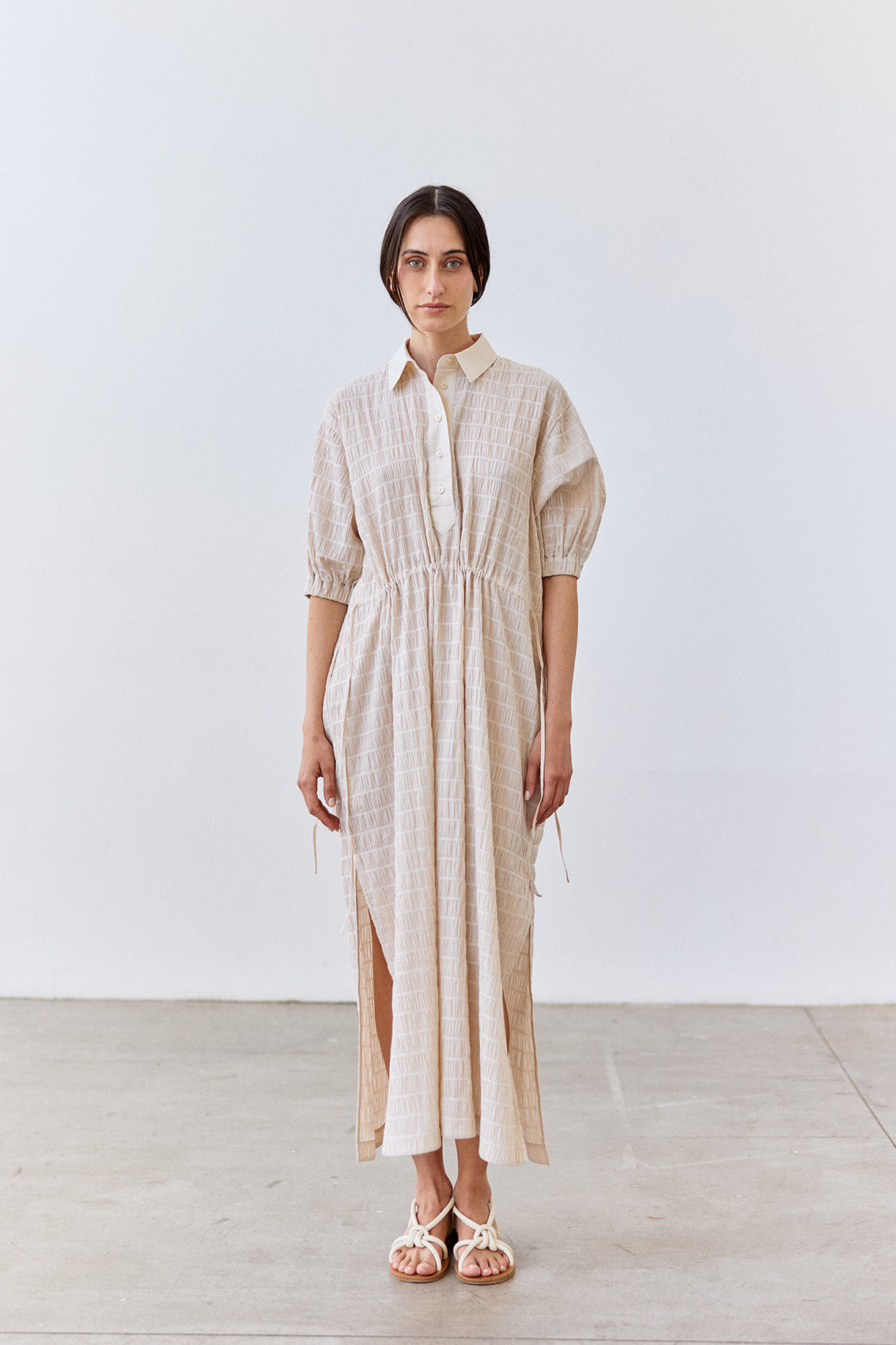 Smocked Cotton Shirt Dress - Crudo