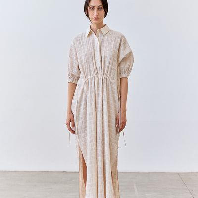 Smocked Cotton Shirt Dress - Crudo