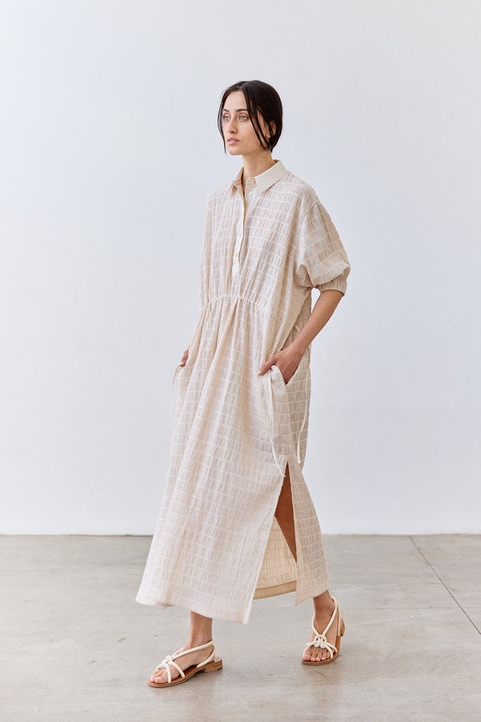 Smocked Cotton Shirt Dress - Crudo