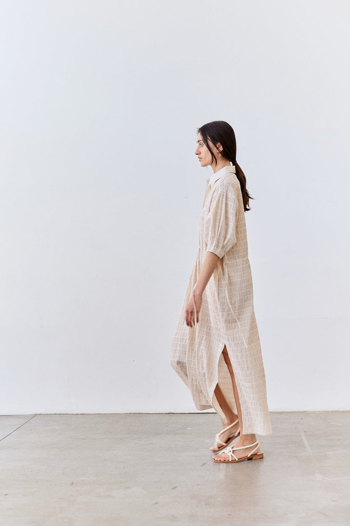 Smocked Cotton Shirt Dress - Crudo