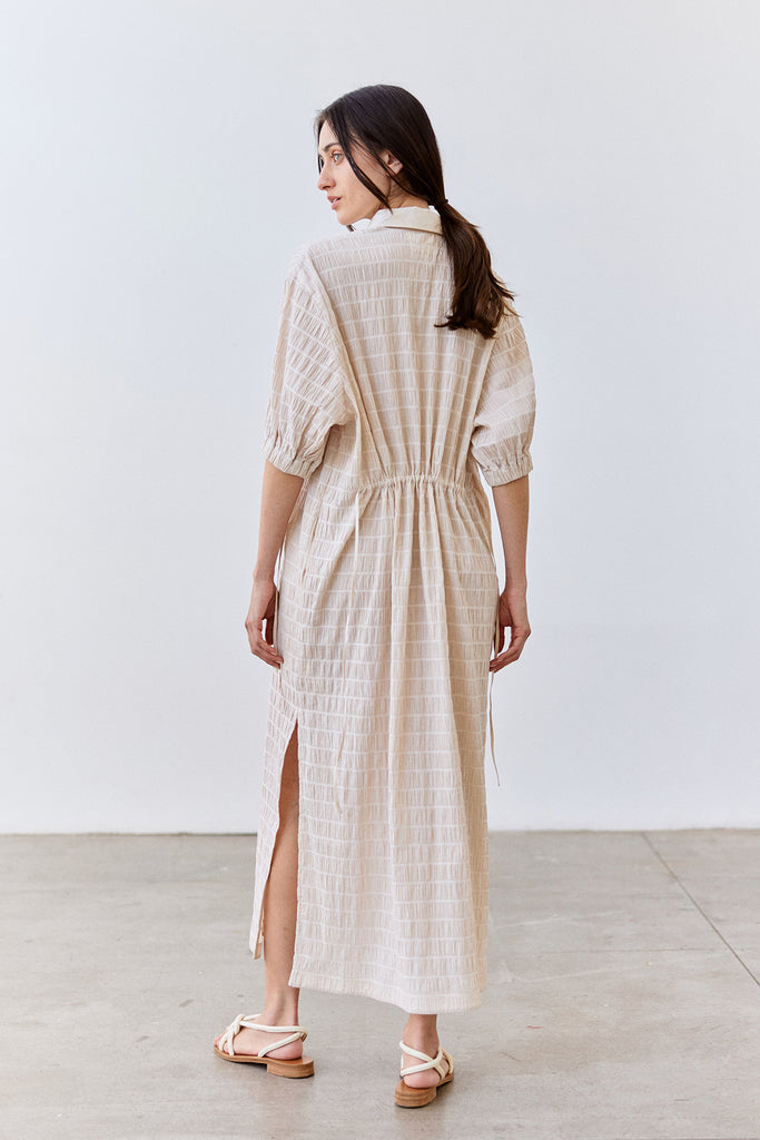 Smocked Cotton Shirt Dress - Crudo