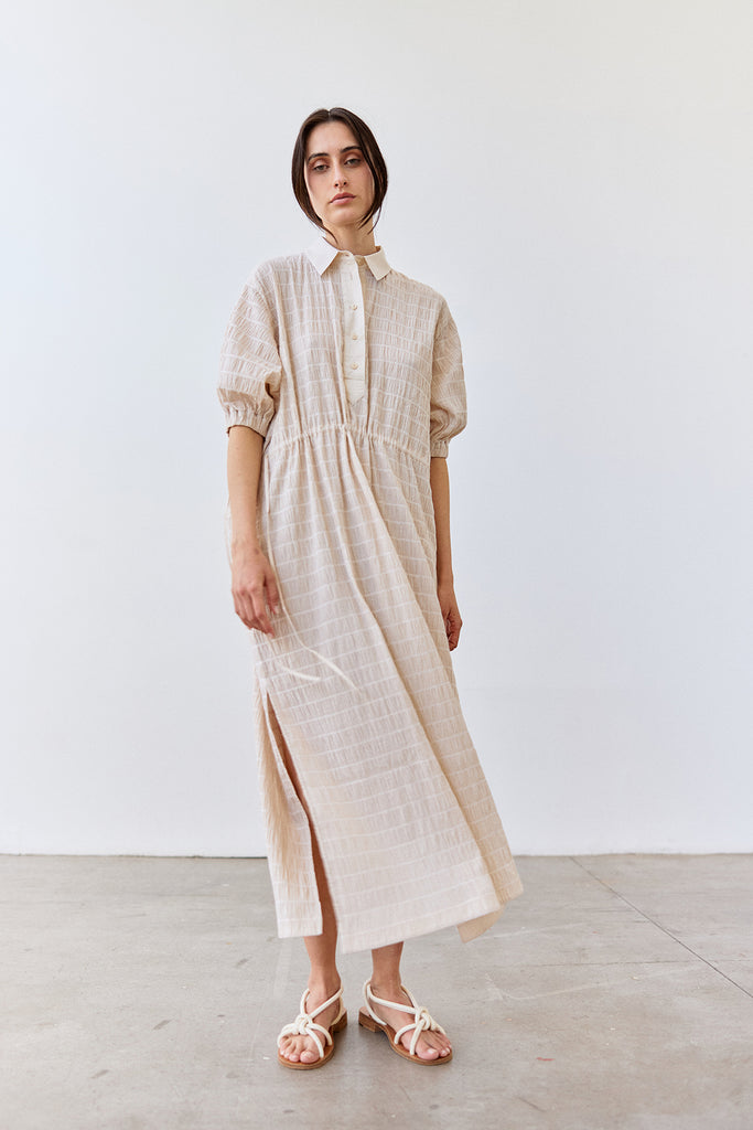 Smocked Cotton Shirt Dress - Crudo