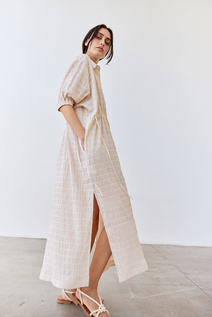 Smocked Cotton Shirt Dress - Crudo