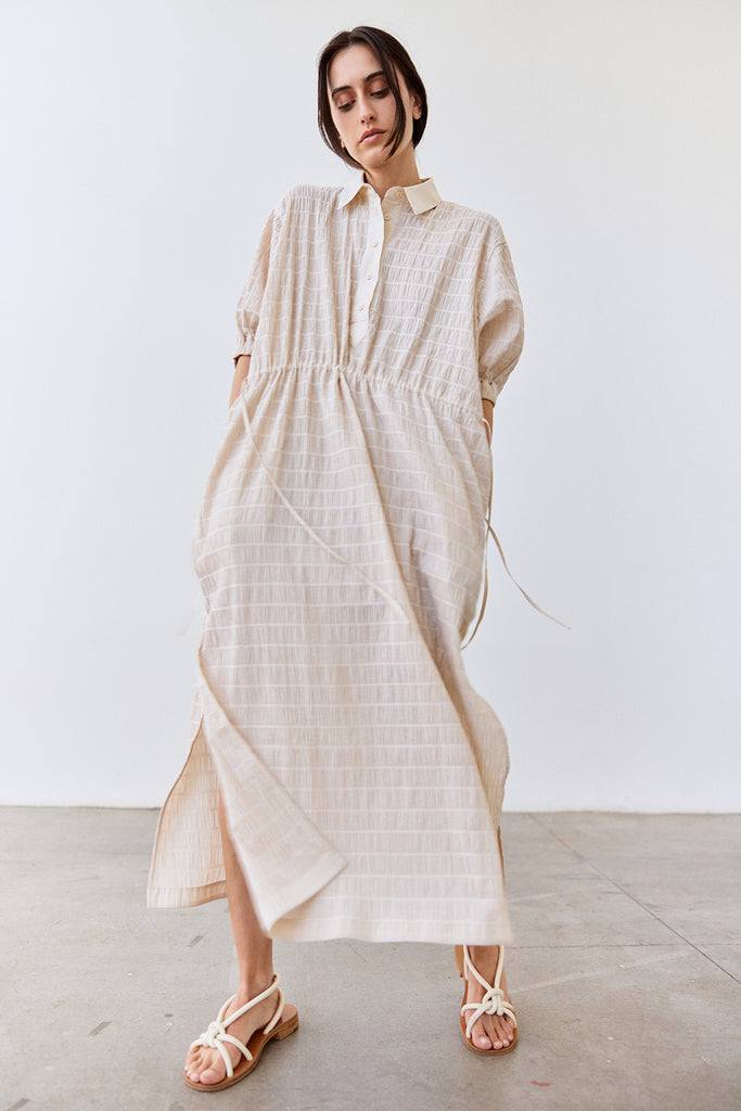 Smocked Cotton Shirt Dress - Crudo