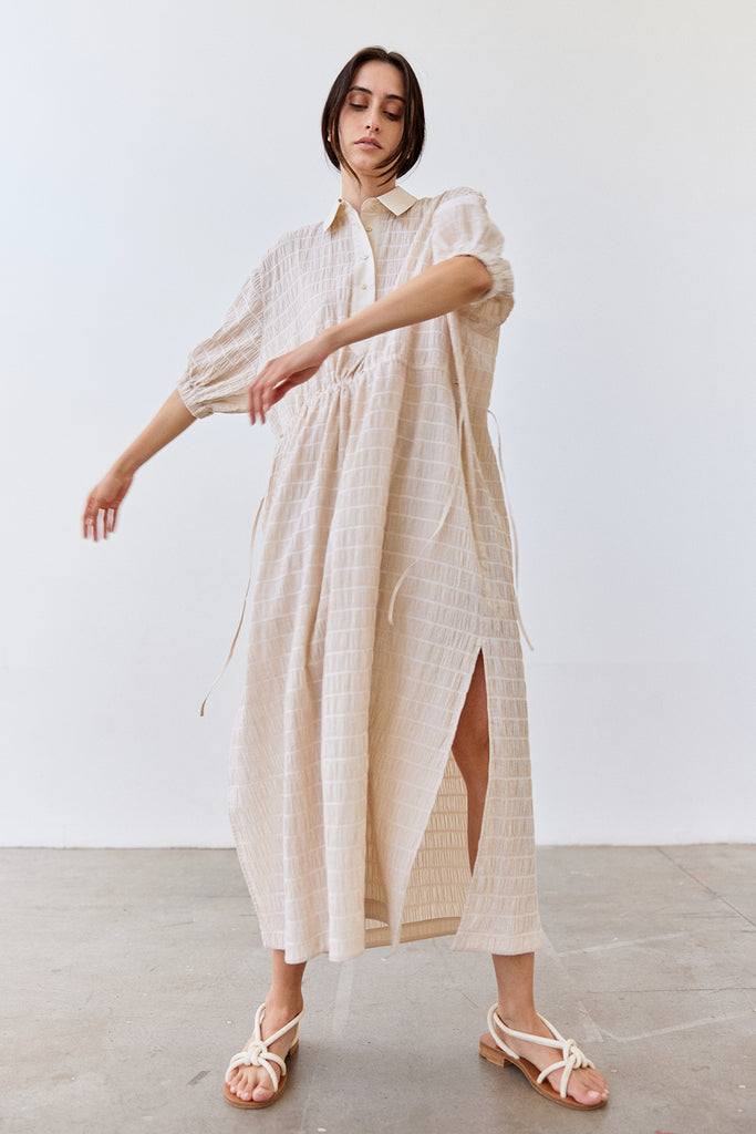 Smocked Cotton Shirt Dress - Crudo