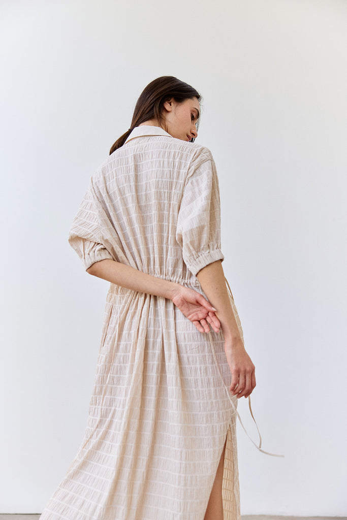 Smocked Cotton Shirt Dress - Crudo