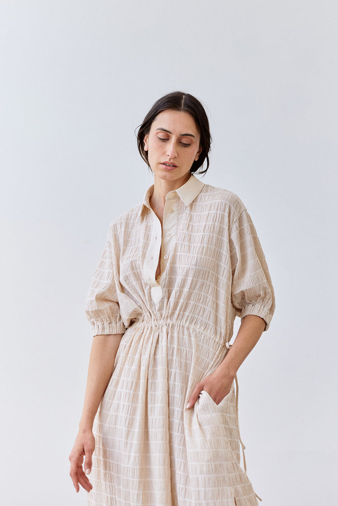 Smocked Cotton Shirt Dress - Crudo