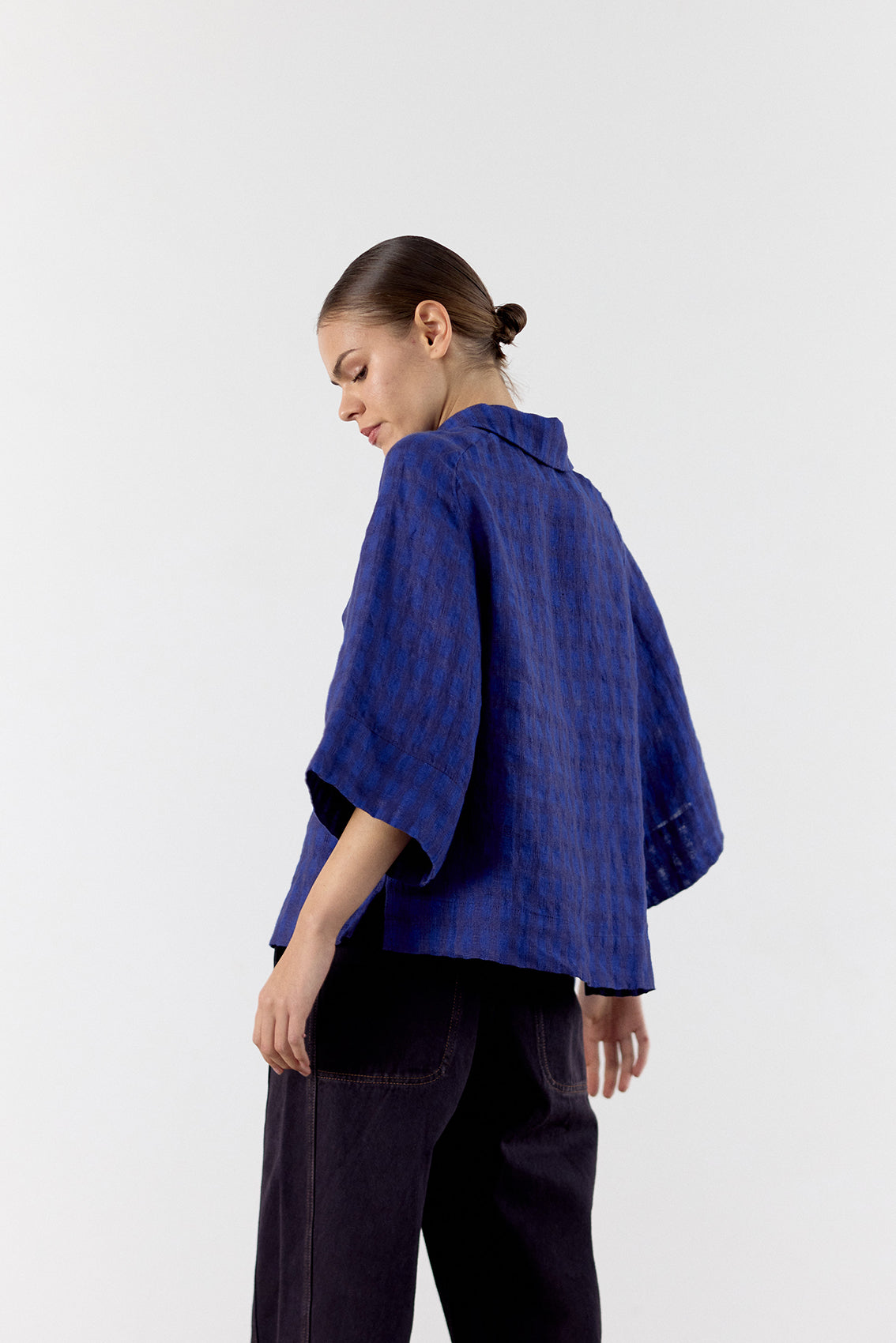 Blusa Gingham Raglan Lino - Ultramar