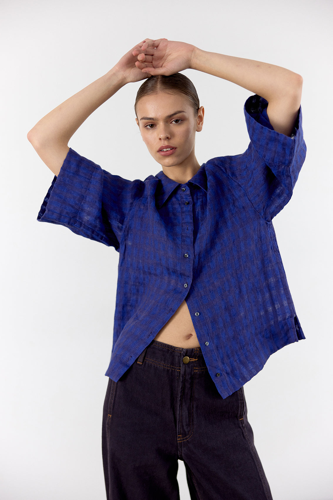Blusa Gingham Raglan Lino - Ultramar