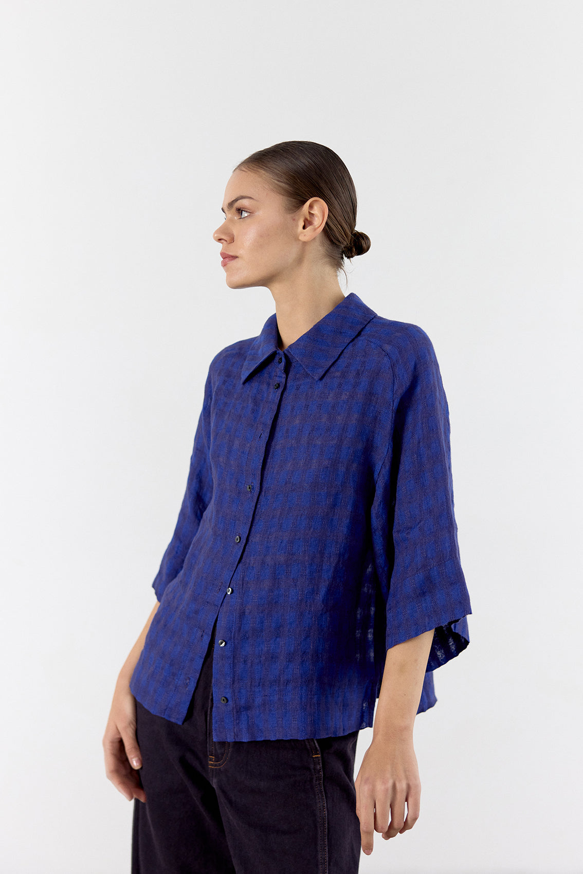 Blusa Gingham Raglan Lino - Ultramar