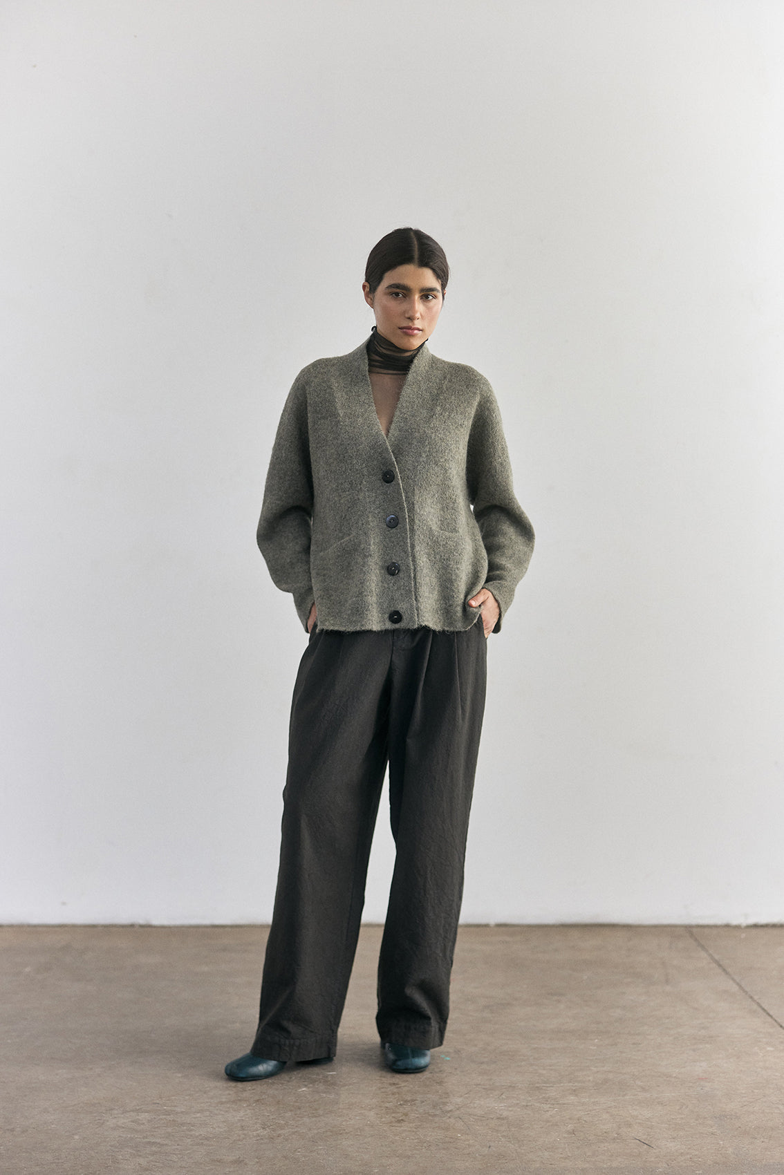 Cárdigan Alpaca Felted - Musgo