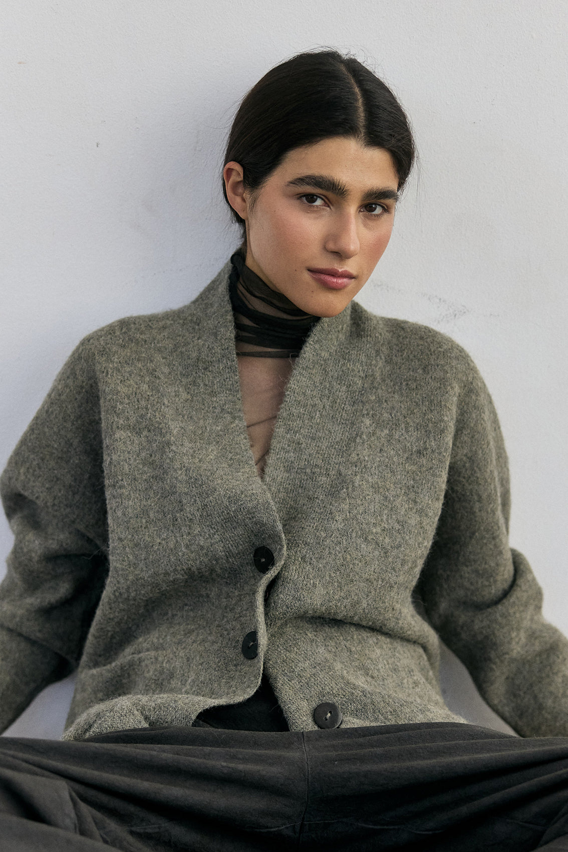 Cárdigan Alpaca Felted - Musgo