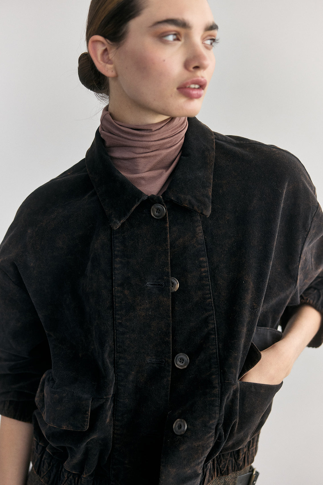 Chaqueta Bomber Terciopelo Washed - Ónix