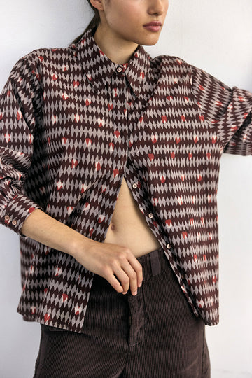 Block Printed Cotton Shirt - Diamonds