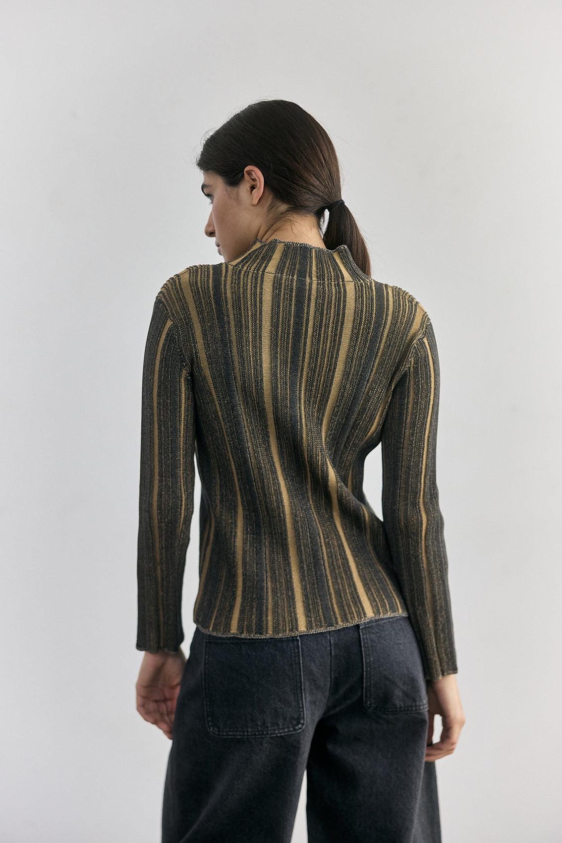Top Medio Cuello Tejido Surcos Algodón Pima - Pizarra/Trigo