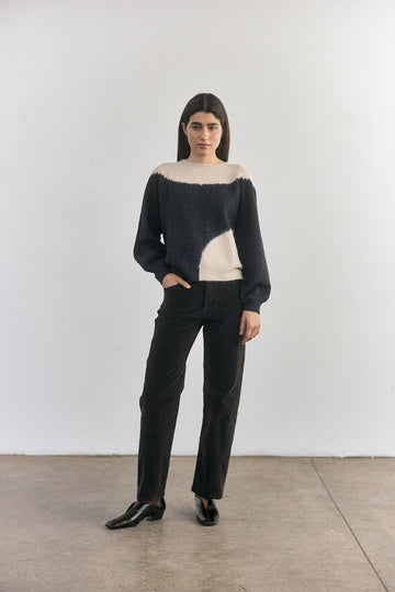 Felted Alpaca Semicircles Sweater - Midnight/Ecru