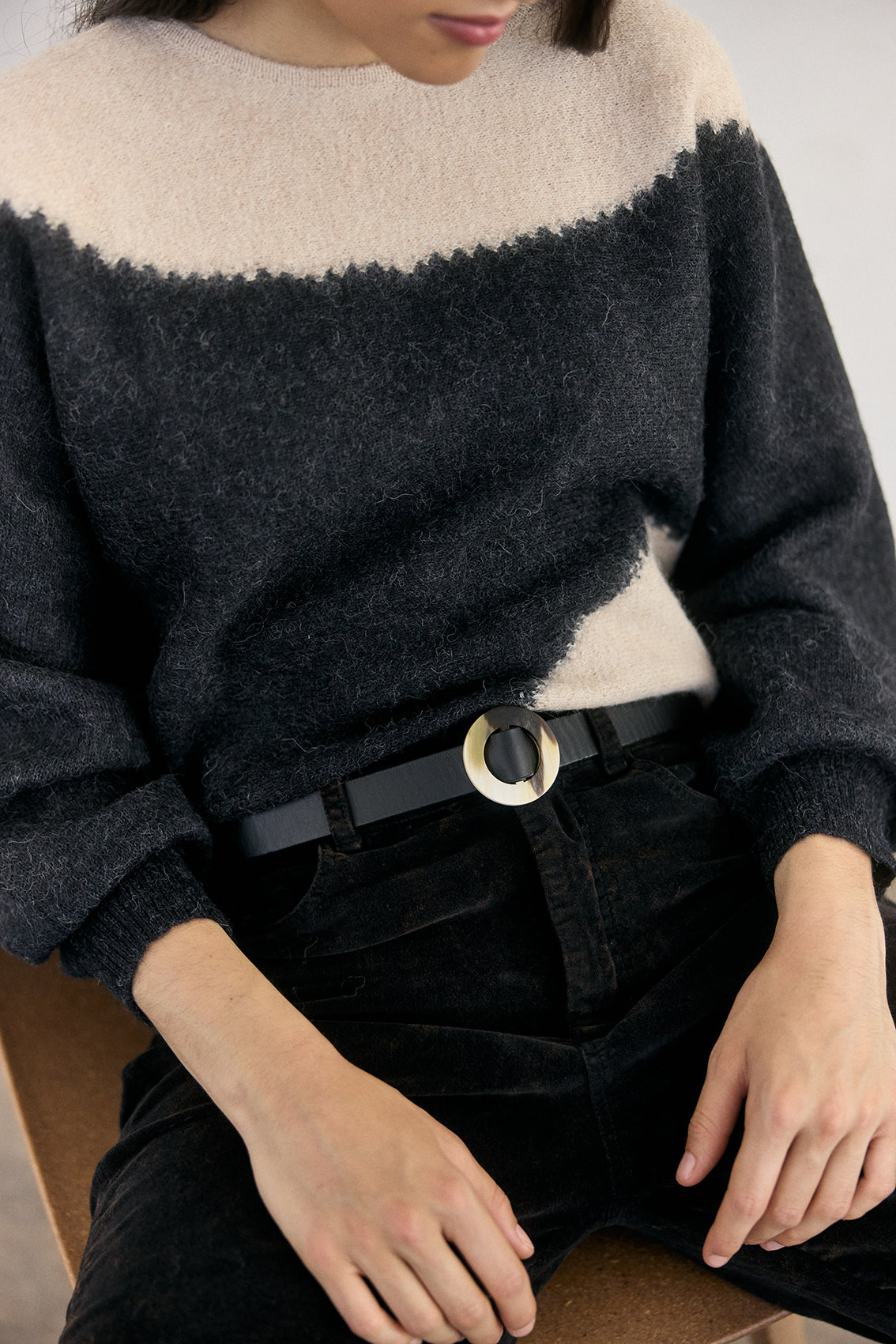 Sweater Felted Semicírculos Alpaca - Medianoche/Crudo