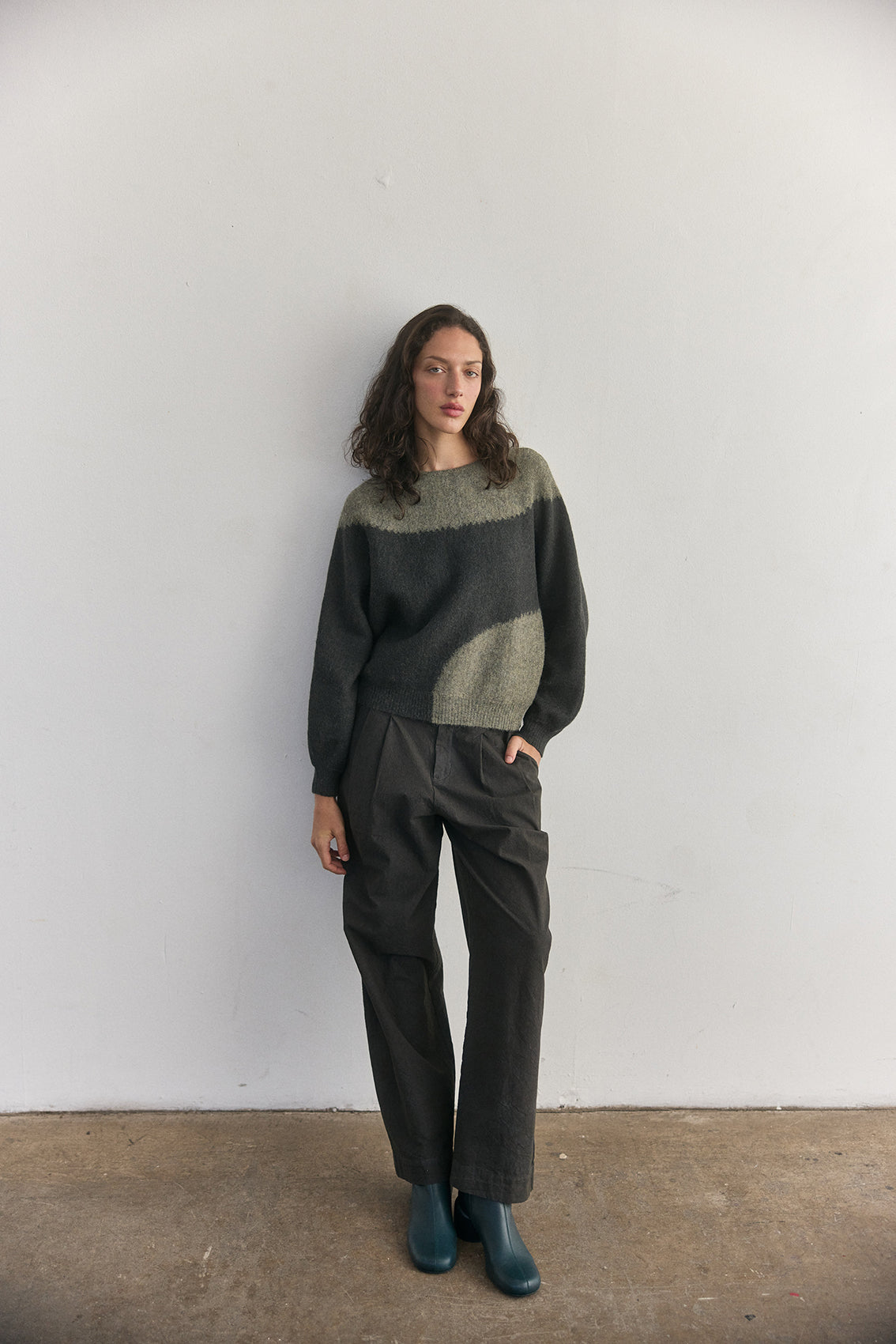 Sweater Felted Semicírculos Alpaca - Pizarra/Musgo