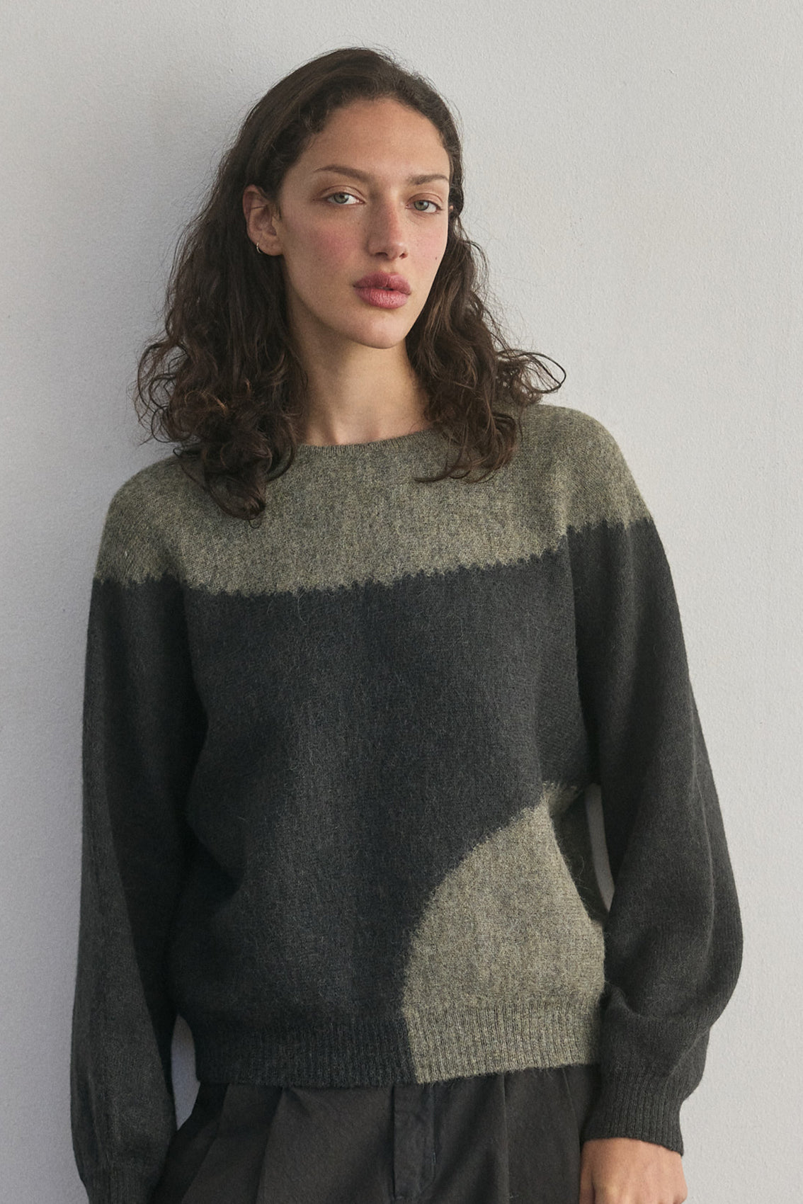 Sweater Alpaca Felted Semicírculos - Pizarra/Musgo