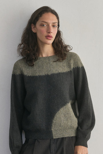 Felted Alpaca Semicircles Sweater - Slate/Moss
