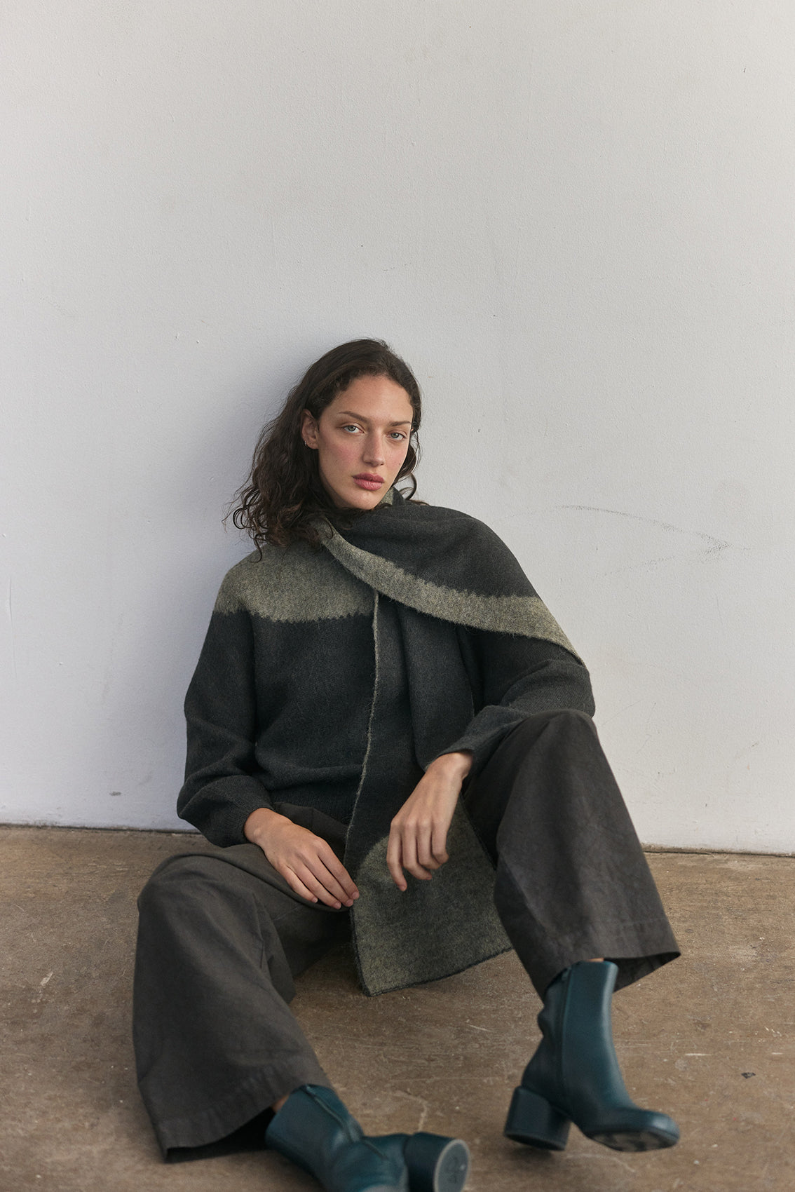 Sweater Alpaca Felted Semicírculos - Pizarra/Musgo