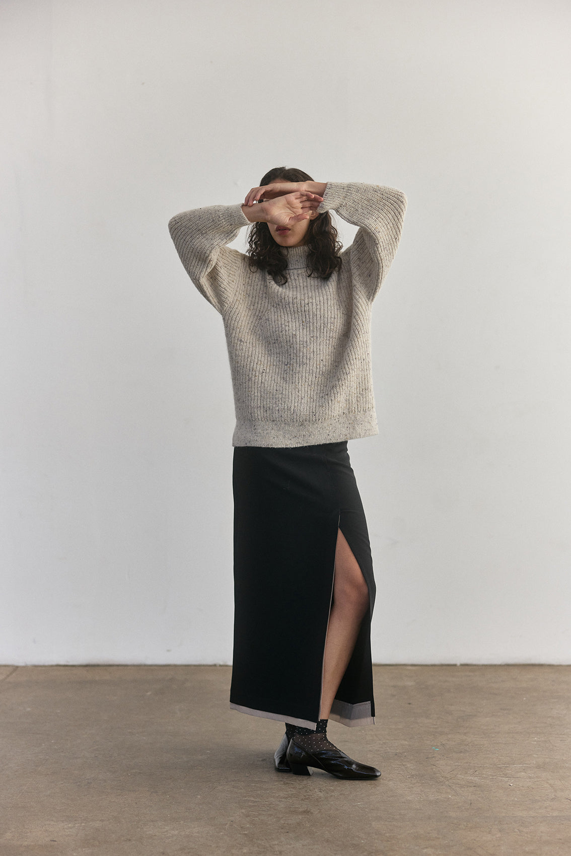 Sweater Oversized Cuello Alto Alpaca/Mohair - Crudo
