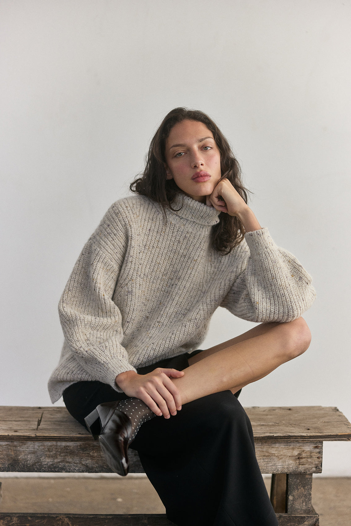 Sweater Oversized Cuello Alto Alpaca/Mohair - Crudo