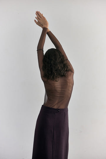 Sheer Silk Long-Sleeve Top - Aubergine