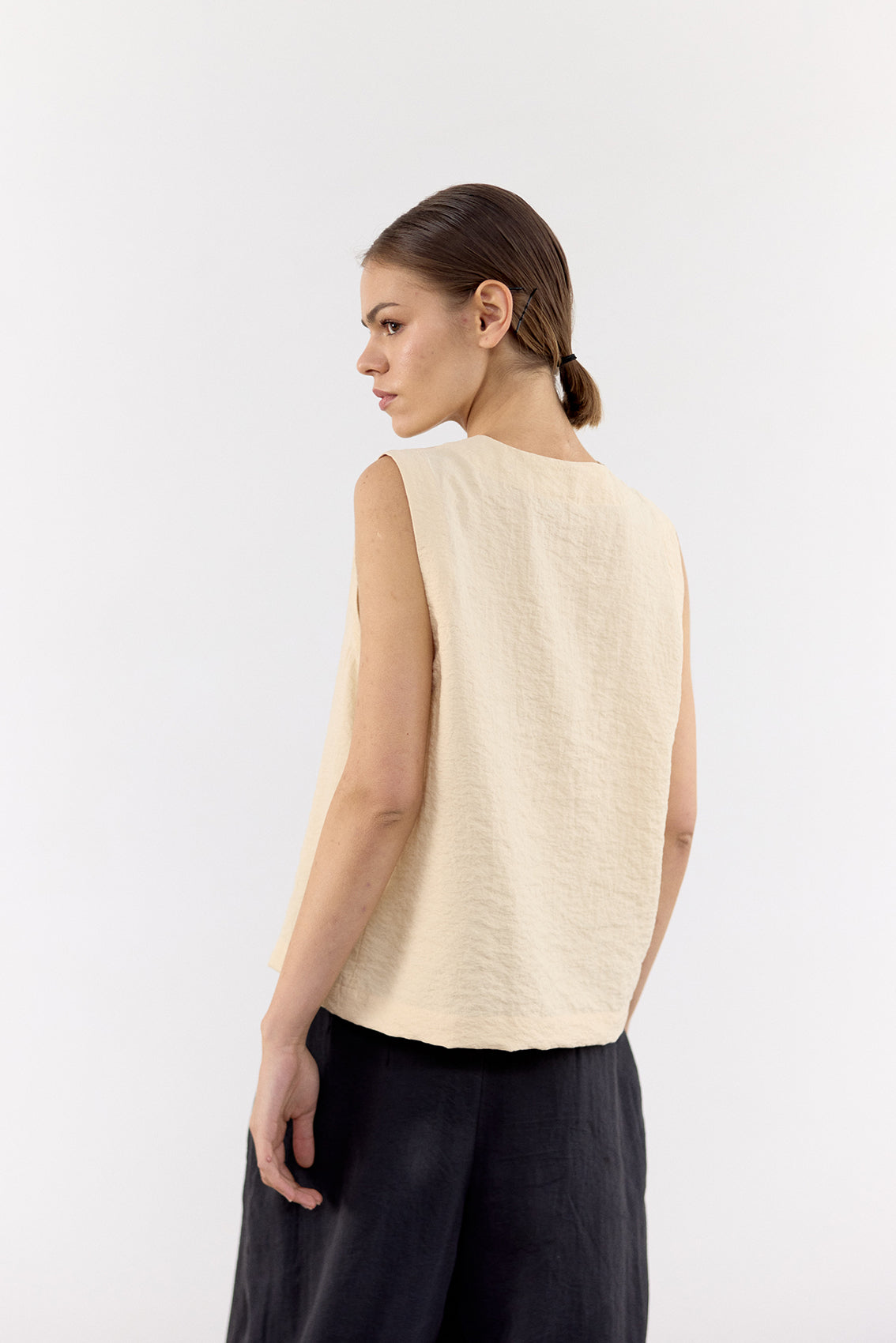 Top Vest Seda Rugosa - Mantequilla