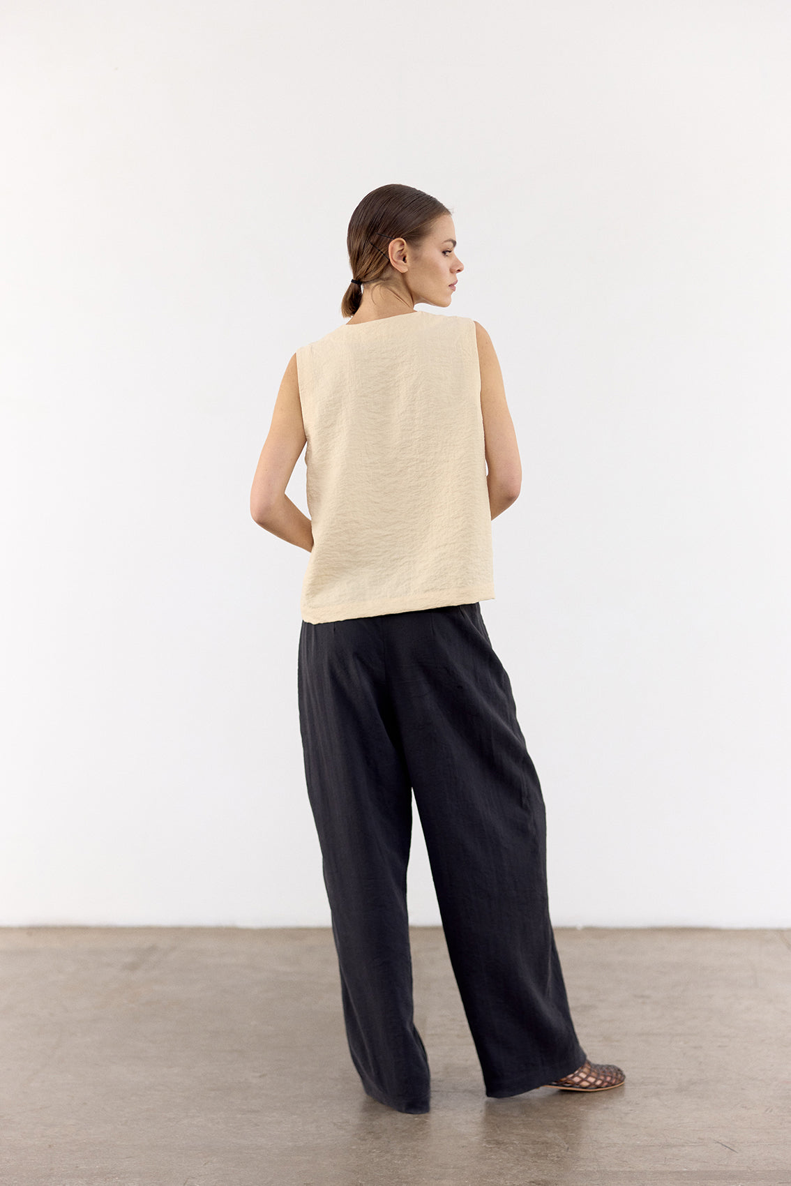 Top Vest Seda Rugosa - Mantequilla