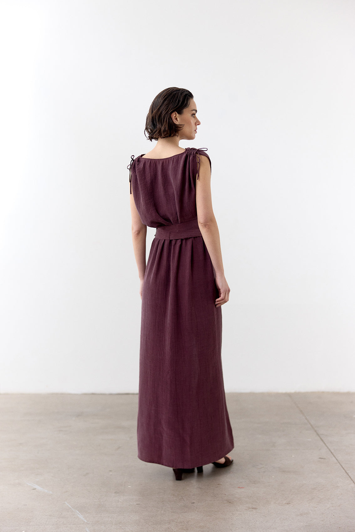 Vestido Ablusonado Lyocell Corrugado - Vino