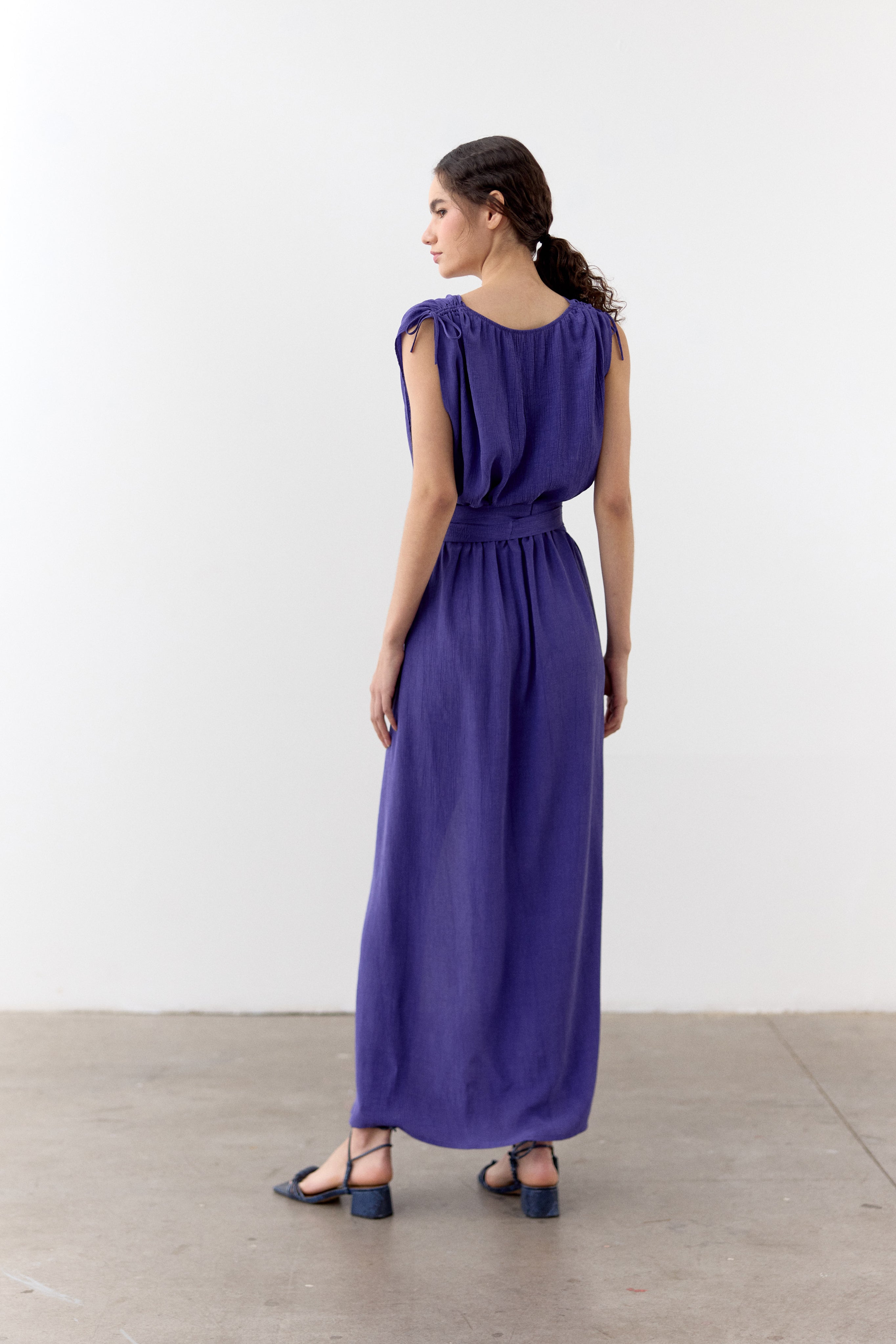 Vestido Ablusonado Lyocell Corrugado - Lirio