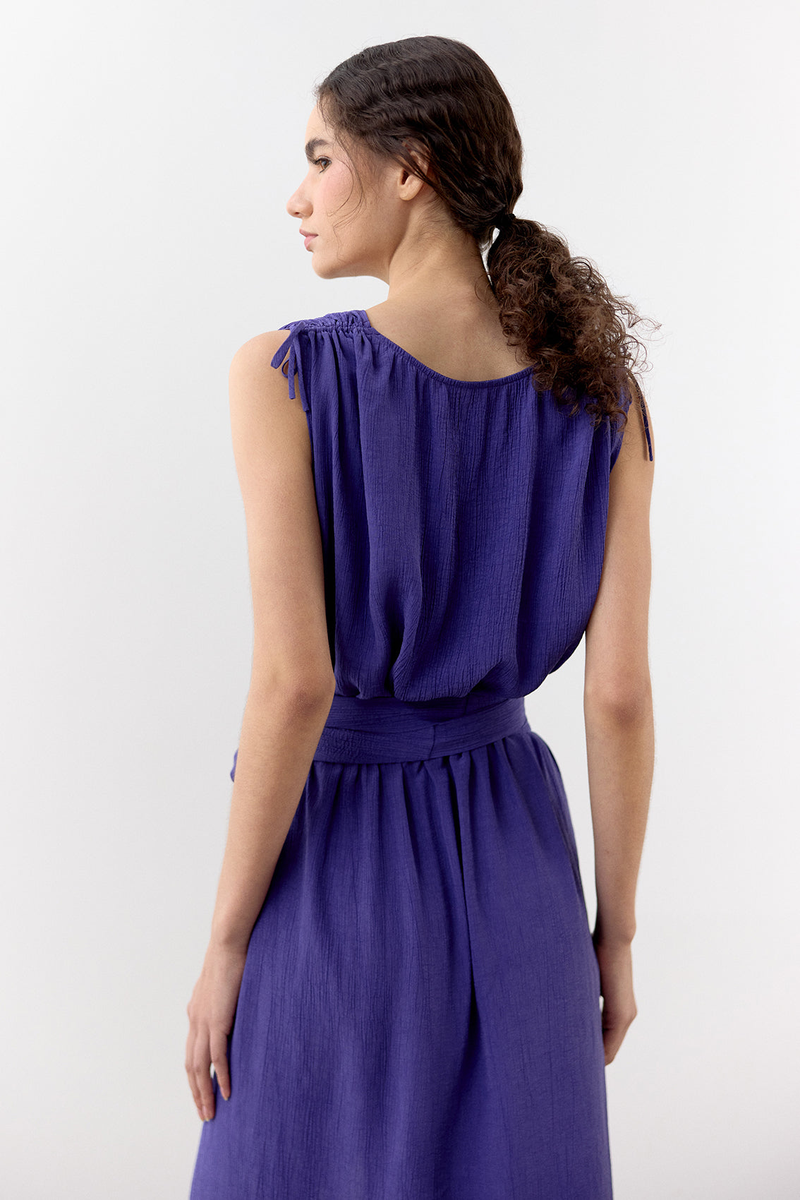 Vestido Ablusonado Lyocell Corrugado - Lirio