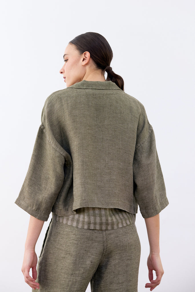 Cropped Linen Jacket - Musgo