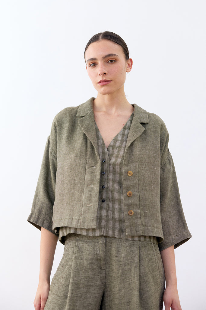 Cropped Linen Jacket - Musgo