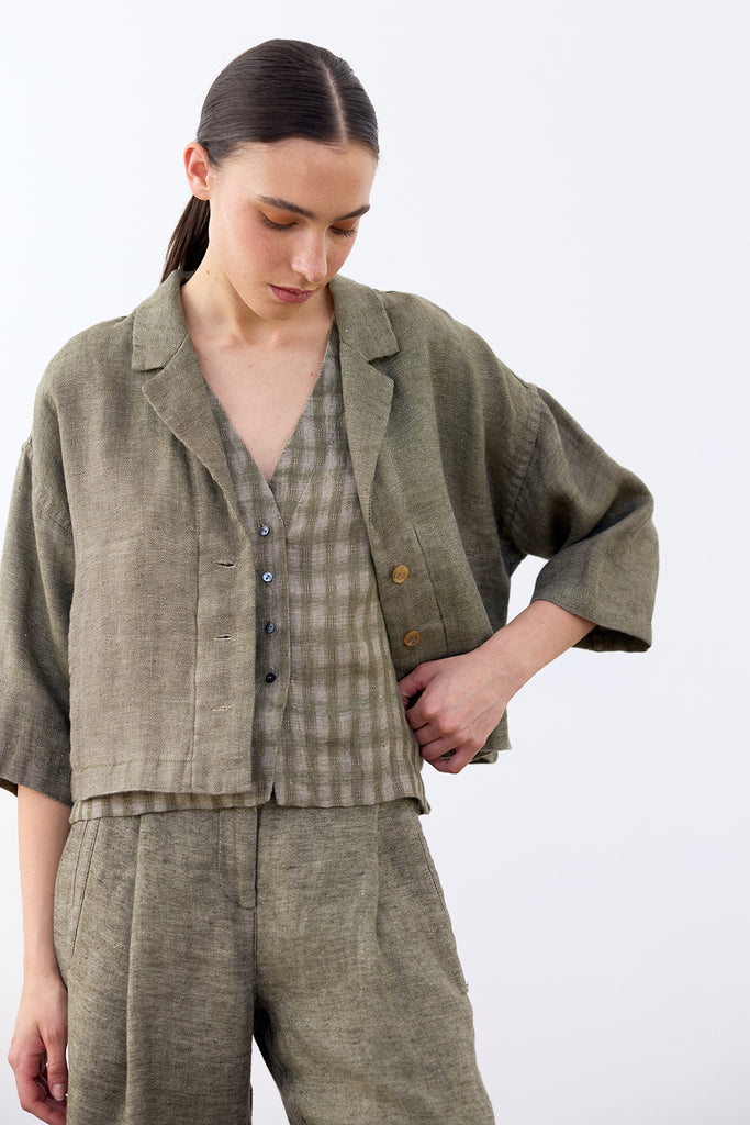 Cropped Linen Jacket - Musgo