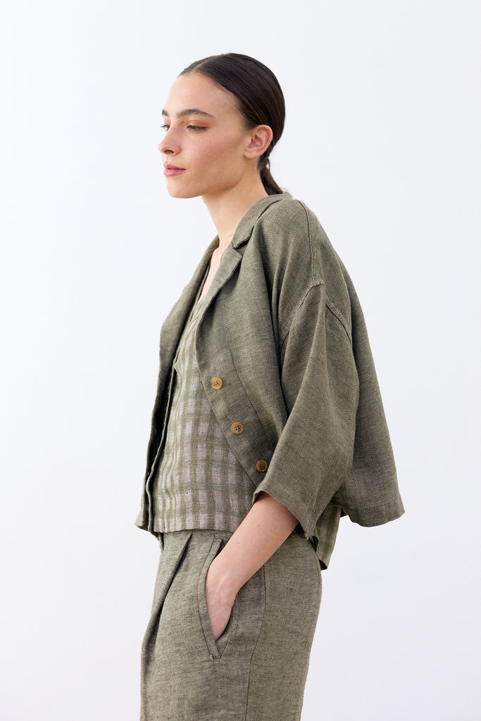 Cropped Linen Jacket - Musgo