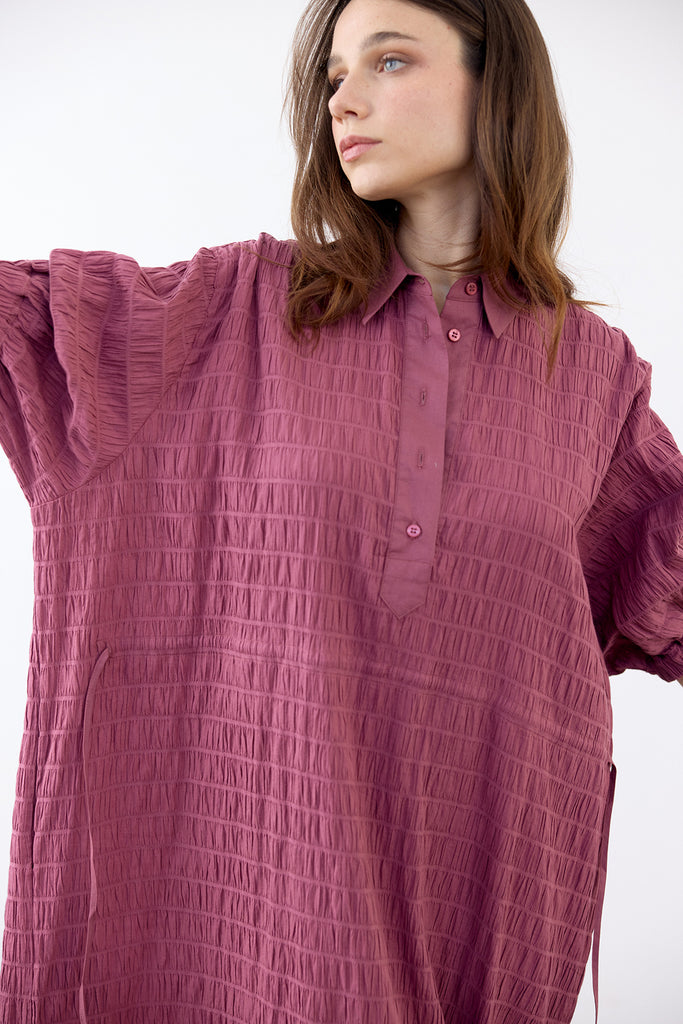 Smocked Cotton Shirt Dress - Ciruela