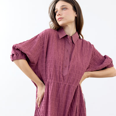 Smocked Cotton Shirt Dress - Ciruela