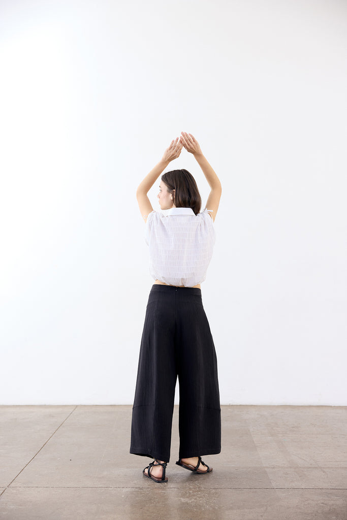 Wide-Leg Streaked Silk-Linen Pant - Ónix