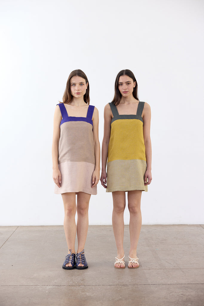 Color Paneled Short Linen Dress - Mix Río