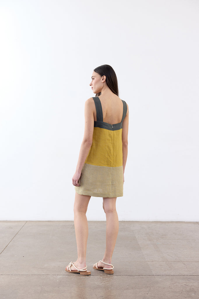 Color Paneled Short Linen Dress - Mix Río