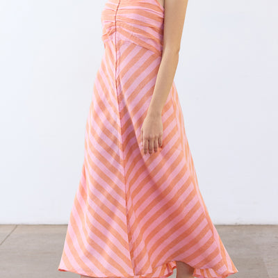 Striped Bias Cut Linen Dress